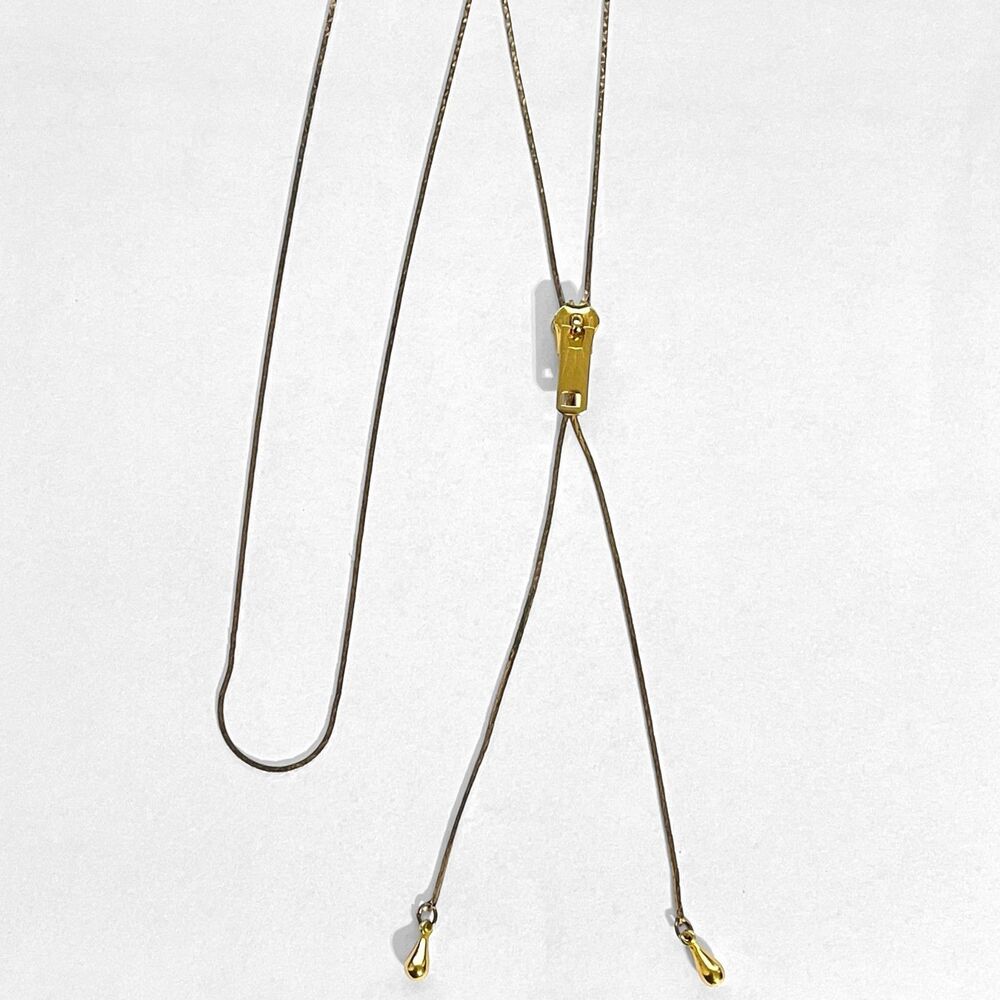 Vintage Zipper Pull Necklace Gold Tone Slider Adjustable Lariat Seamstress Retro